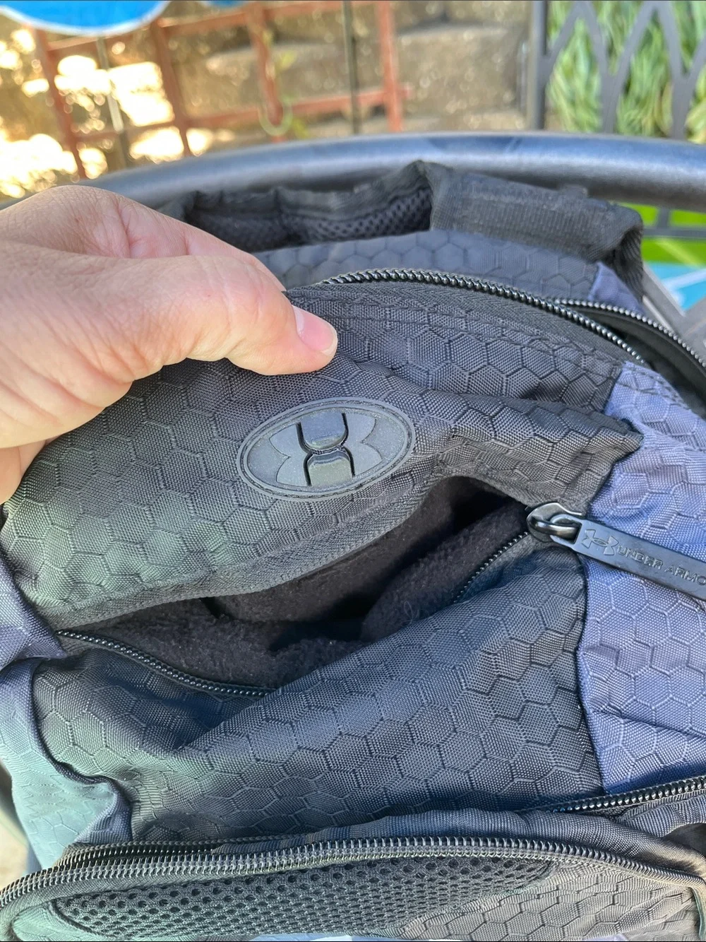 Under Armour Black and Navy Hex-Pattern Backpack